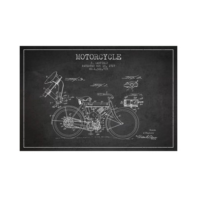 J. Canfield Motorcycle Patent Sketch (Charcoal) by Aged Pixel - Wrapped Canvas Gallery-Wrapped Canvas Giclée