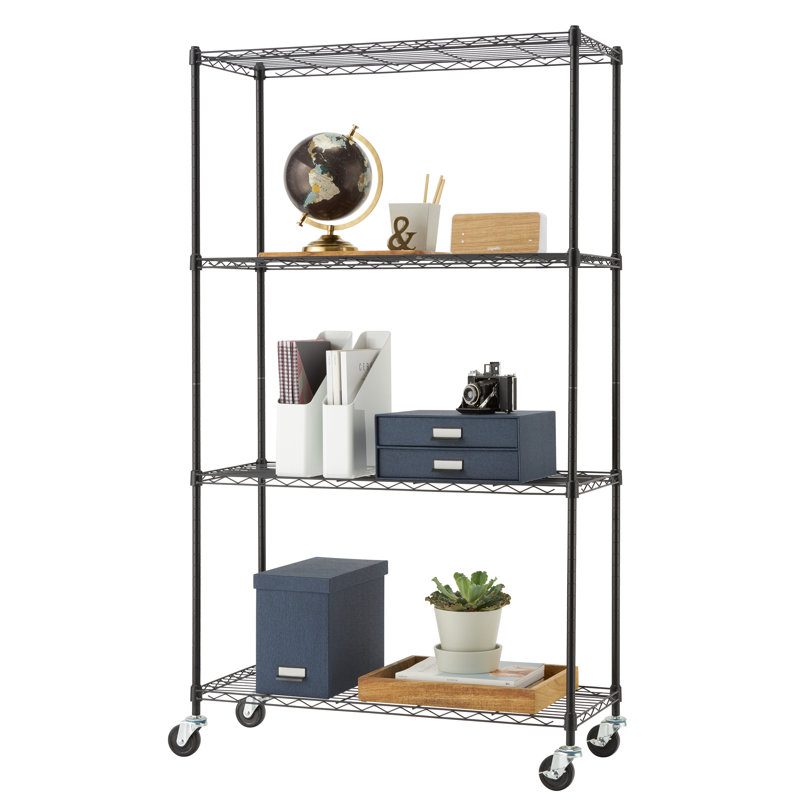  63” H x 36” W x 14” D 4-Tier Shelving Unit with Locking Casters