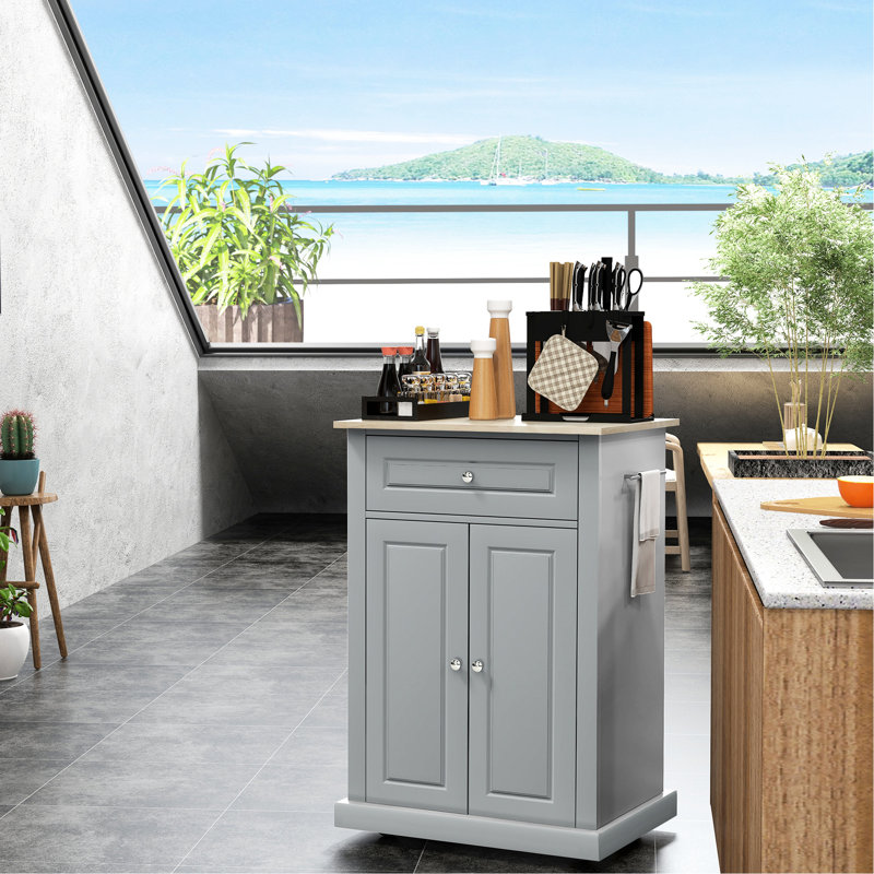 Chariot pour îlot de cuisine roulant avec tiroir, tablette réglable, 2 serviettes, gris - Économie d'espace et mobilité, ravissant