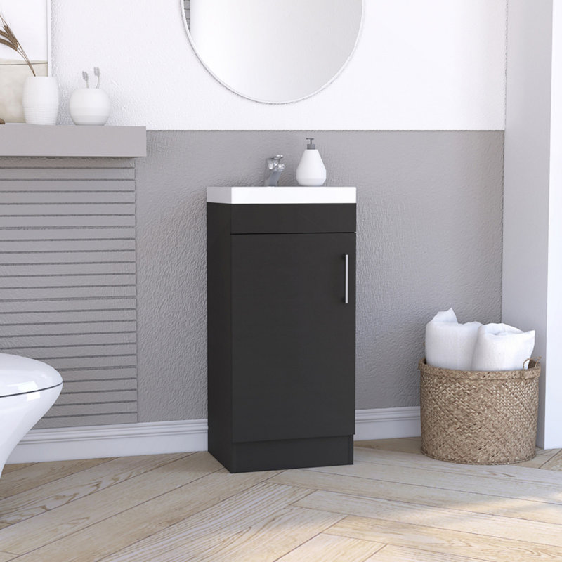 Lavabo de salle de bain Madrid, poignée en métal, armoire à une porte - noir
