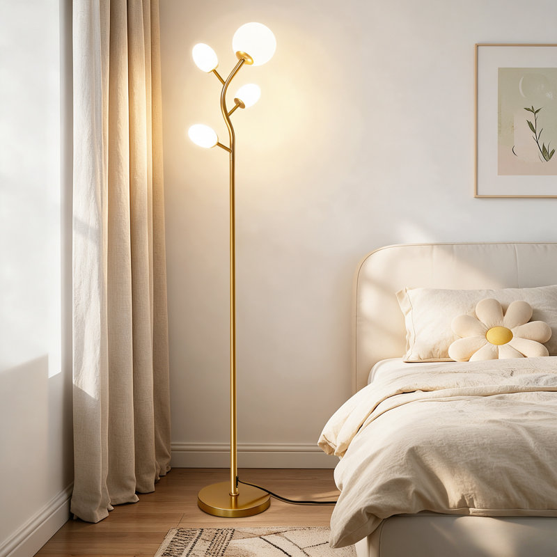Lampe sur pied à branches 68 "avec ampoules, lampe sur pied dorée avec abat-jour en verre givré 68" pour le salon et la chambre à coucher
