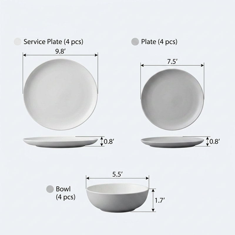 Service de table en porcelaine anthracite Evergreen Craquelure (service de 12 pièces pour 4 personnes)