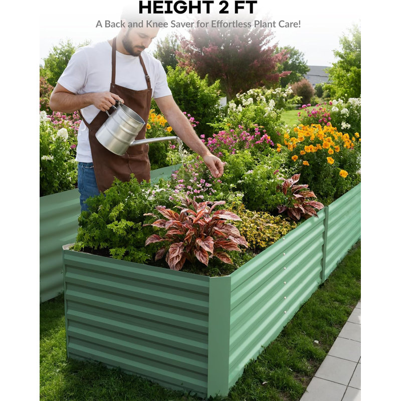 Rust-Resistant Galvanized Raised Garden Bed Planter Box – 6x3x2ft, Easy Assembly, Outdoor Square Garden Bed for Vegetables & Flowers, Green, 180x90x60cm