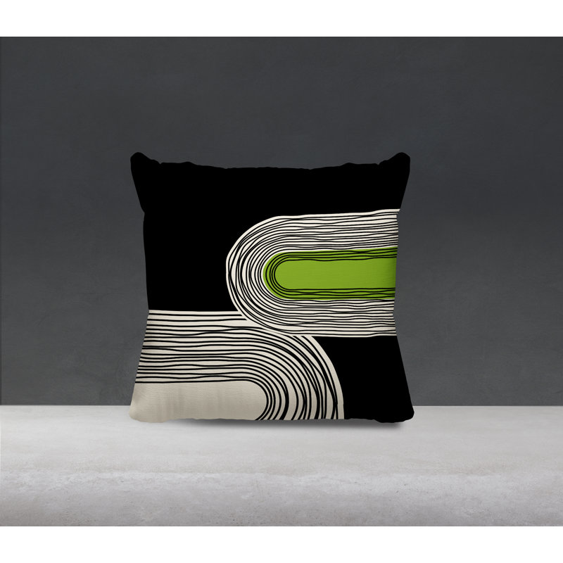 Coussin décoratif réversible intérieur / extérieur Cassie, H 17 po x l 17 po, Chartreuse / crème / noir