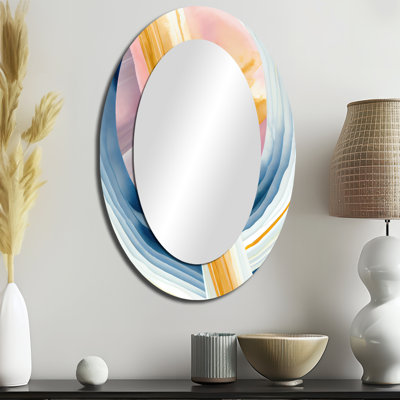 Large miroir doré brossé I - grand miroir mural ovale sur métal