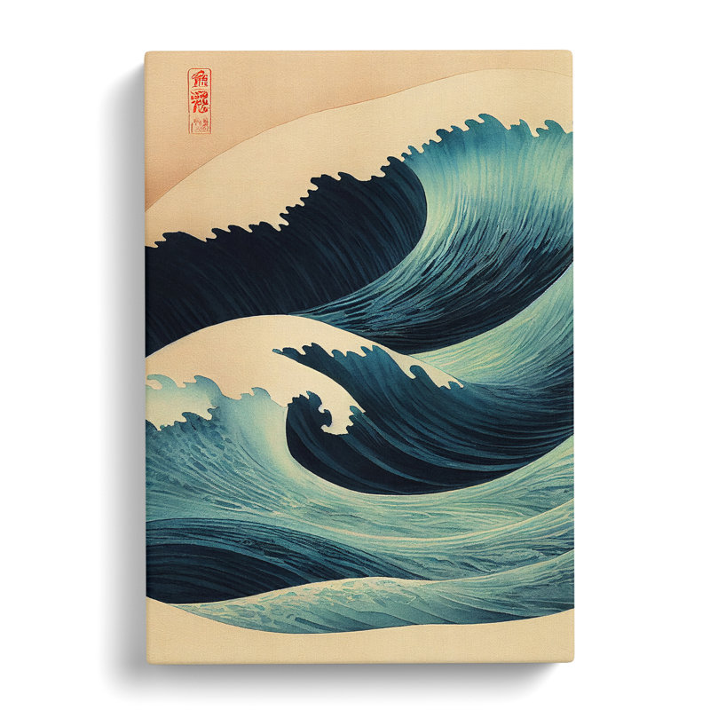 XV1022-4728X Traditional Japanese Wave No.7 - Print, Wrapped Canvas, 50cm H x 35cm W, No Matte