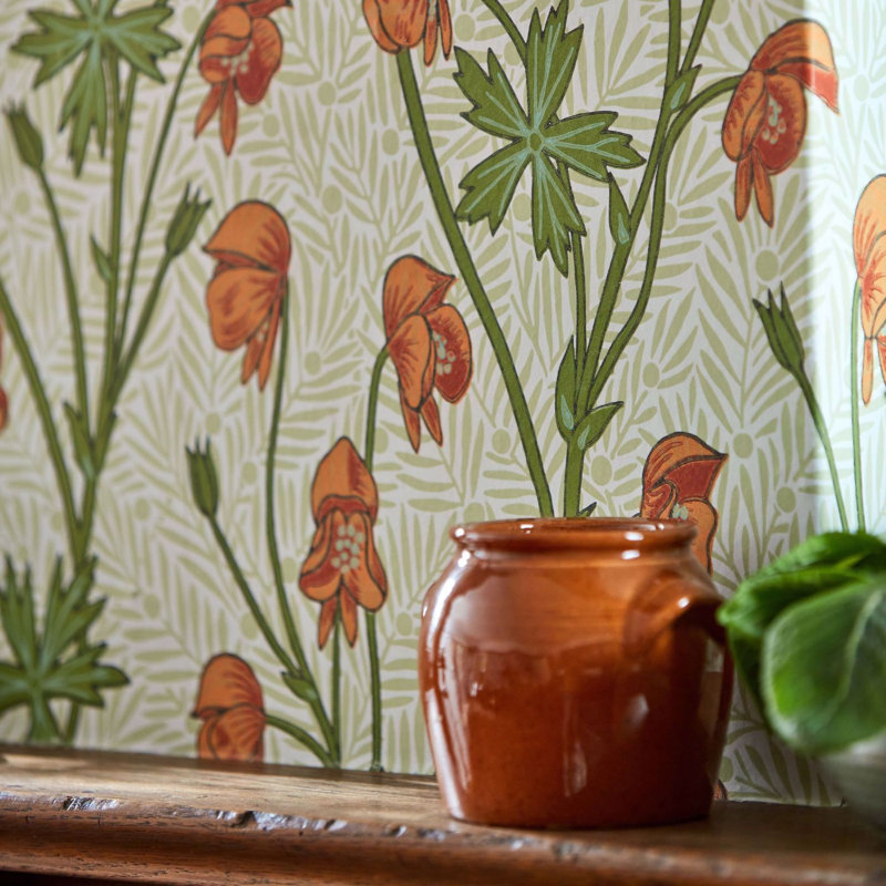 Bedford Park Monkshood Wallpaper, Tangerine/Sage