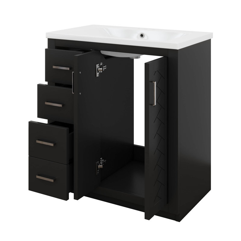 30 Inch Bathroom Vanity With Ceramic Sink, 3 Drawers And 2 Doors, Freestanding Bathroom Vanities, Soft Closing, Solid Wood Frame