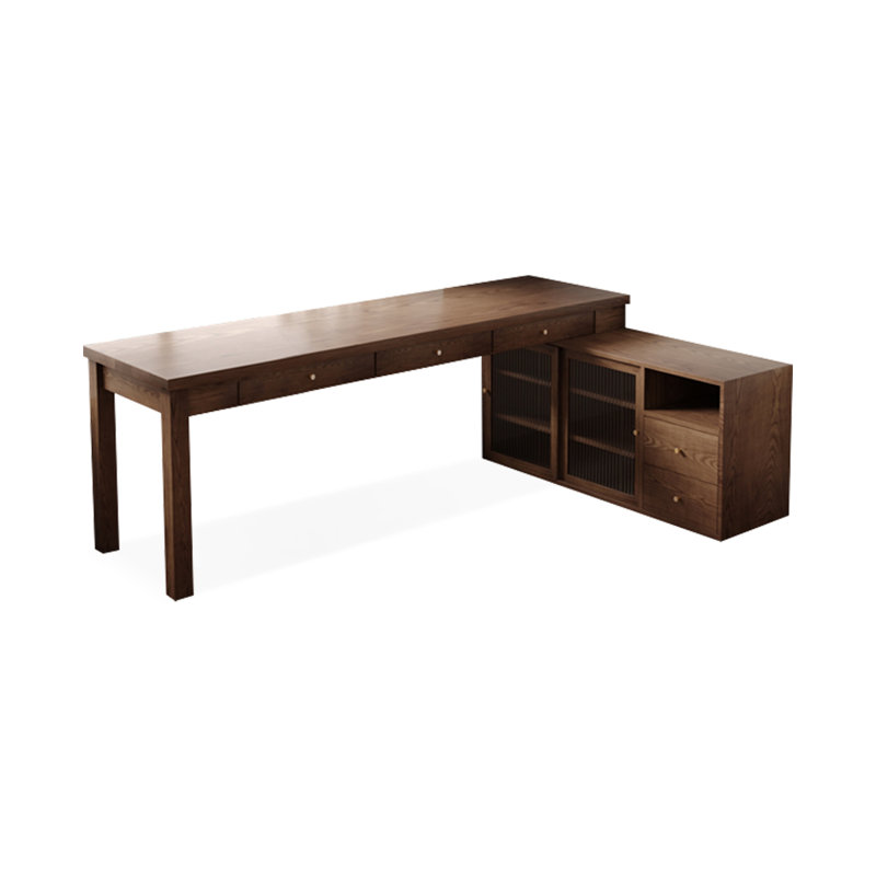 Bureau double caisson en L en bois massif avec 5 tiroirs et bureau, Retour à droite, H 29,53 po x l 70,87 po x P 47,24 po