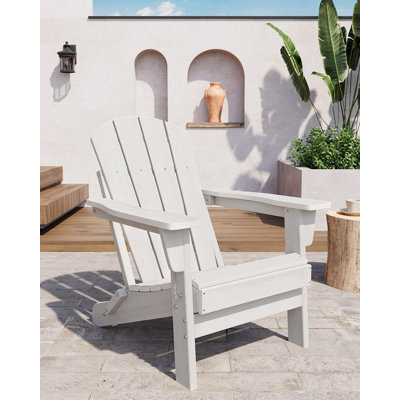 Oversized Folding Adirondack Chairs Set of 2 –  HDPE. Weather Resistant. 380 lbs Capacity. Outdoor Patio Lawn Garden Deck Backyard – Embossed Wood Grain White