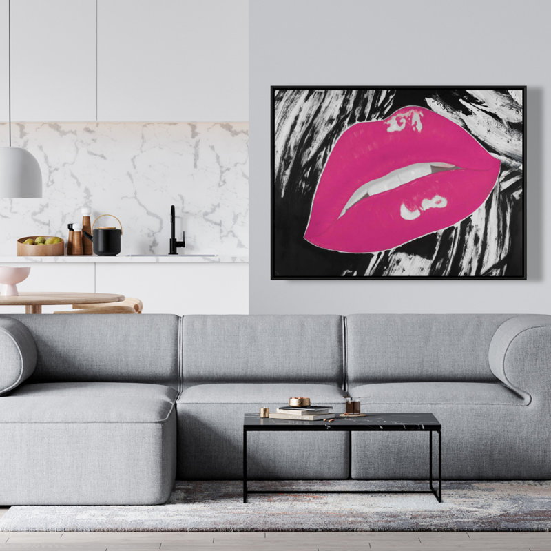 Kissable Pink Glossy Lips Print On Canvas