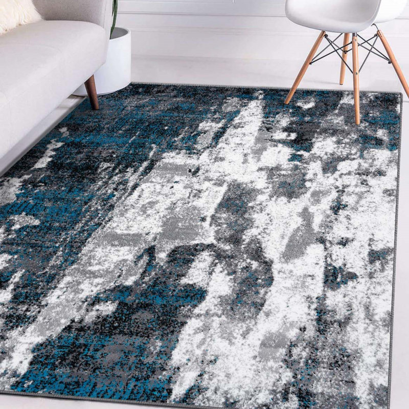Tapis abstrait turquoise / gris Elkmont, Rectangle 4 pi x 5 pi