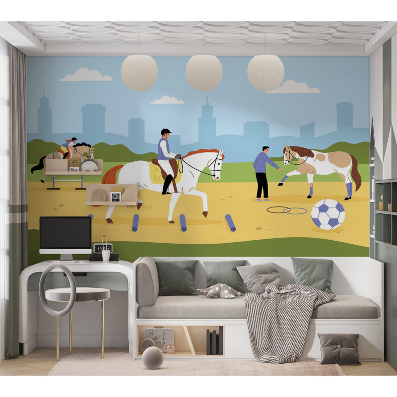 Murale pelez et collez de qualité supérieure - Scène d'entraînement équestre, L 96 po x l 120 po
