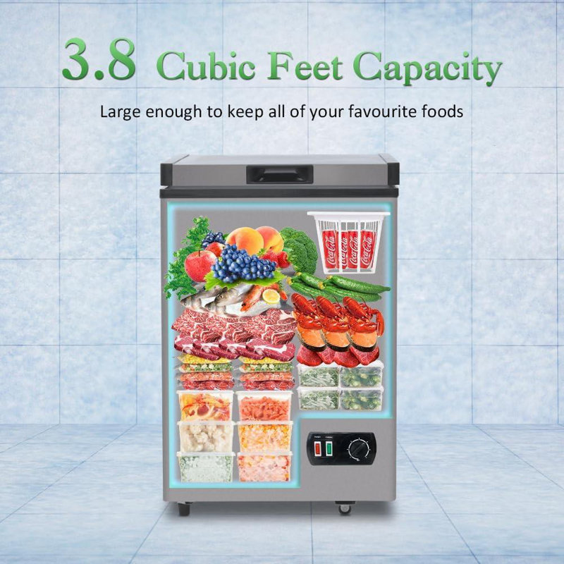 LifePlus Chest Freezer 3.5 Cu.ft. Deep Freezer Compact Water Cooler for Apartment Home, Gray