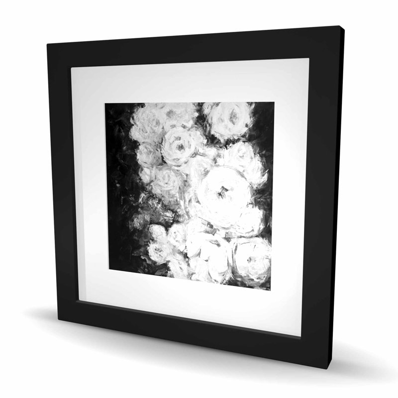 Décoration de jardin rose monochrome - imprimé botanique noir et blanc, Noir, H 16 po x l 16 po