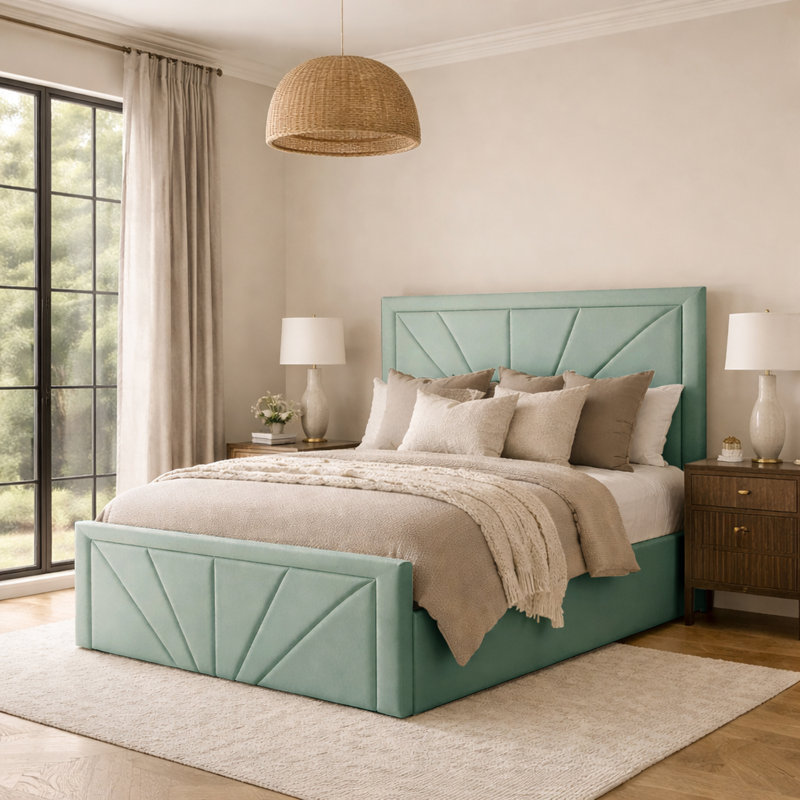 Phoenix Upholstered Storage Bed Frame, Duck Egg, Double (4'6)