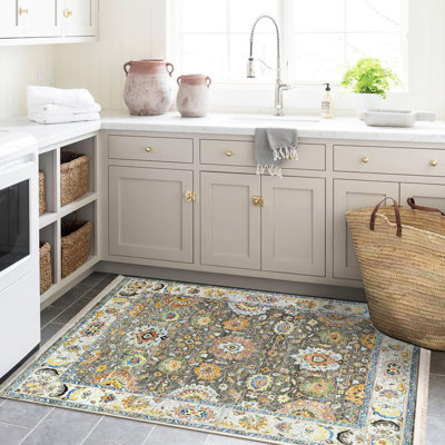 Tapis décoratif multicolore à bordure rétro de la collection Barcelona