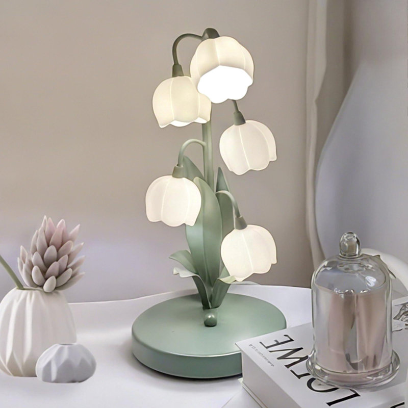 Flower Lamp,Bedside Vintage Table Lamps,5 Lily Of The Valley Reading Lights,3 Colors Modes Kawaii Bedside Lamp Decor,With G4 Bulb Nightstand Light.(Green)