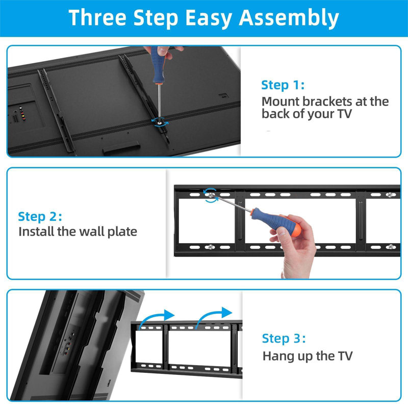 Heavy Duty Fixed TV Wall Mount Holds Up To 264Lbs, For Most 42-100 Inch Flat Curved Tvs Wall Mount Bracket Fits 16"/18"/24" Studs VESA 800X600mm Low Profile Space Saving For LED OLED LCD