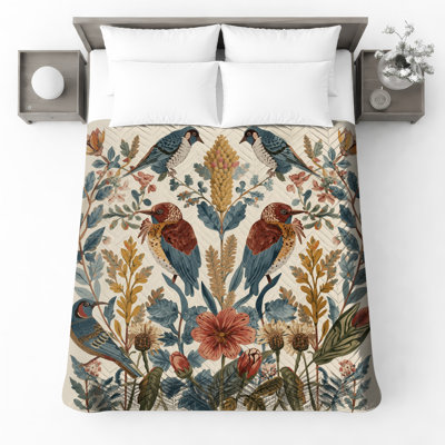 Birds And Flowers Quilted Bedspread All Sizes