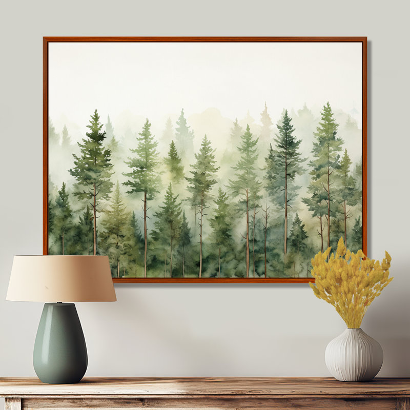 «Pine Trees Minimalisme Dream» - Art sur toile, H 16 po x l 32 po x P 1 po, Cadre flottant brun