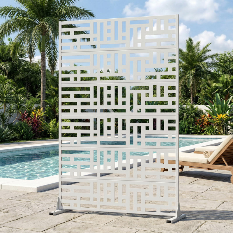 Paravent d'extérieur en métal, Blanc, 72" H x 47" W x 16" D