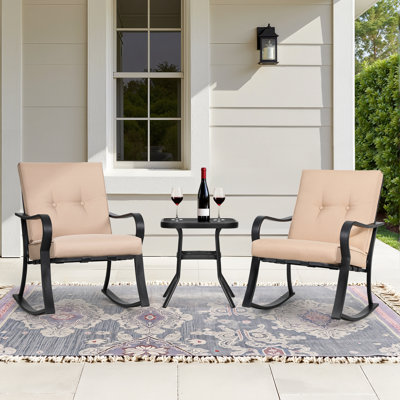 Ensemble de chaises berçantes d'extérieur pour 2 personnes avec coussins Gros Metal, ensemble de 3 chaises berçantes d'extérieur avec table basse en verre