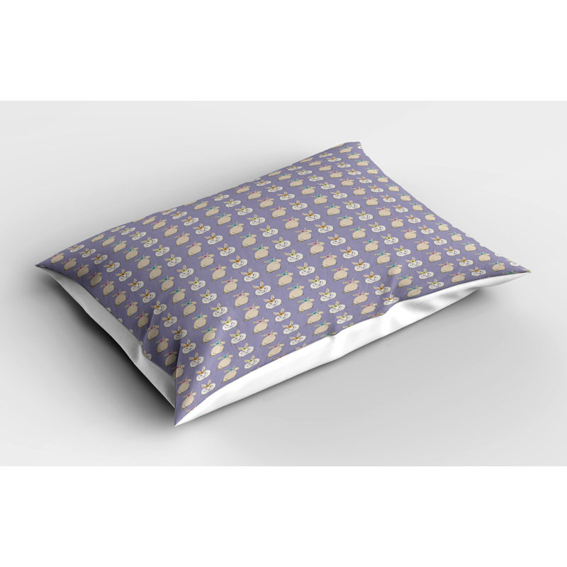 Ambesonne Rabbit Pillow Sham 2 Pack Bunnies and Flowers on Head 36"x20" Mauve and Multicolor, 20"H x 36"W