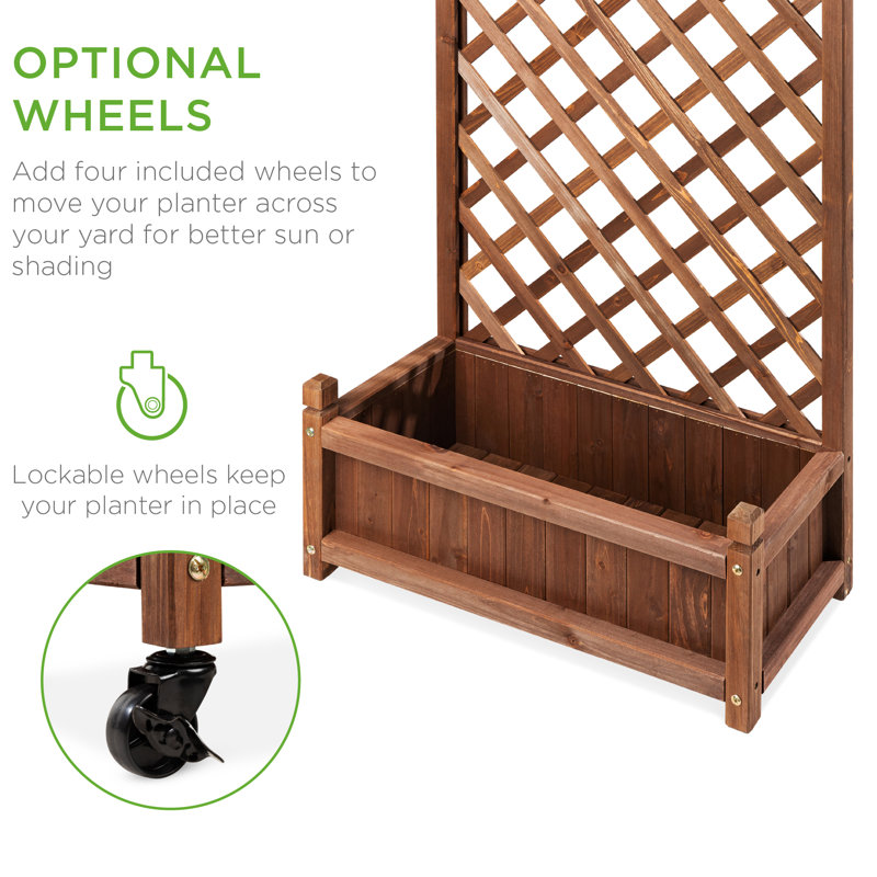 Set of 2 Walnut Fir Wood Planter Box with Trellis