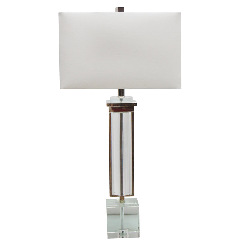 Lampe de table transitionnelle en nickel poli et cristal 1 lumière, Nickel poli, Blanc