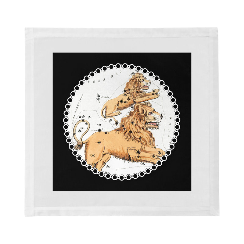 Zodiac Leo Cotton Sateen Dinner Napkins, Black