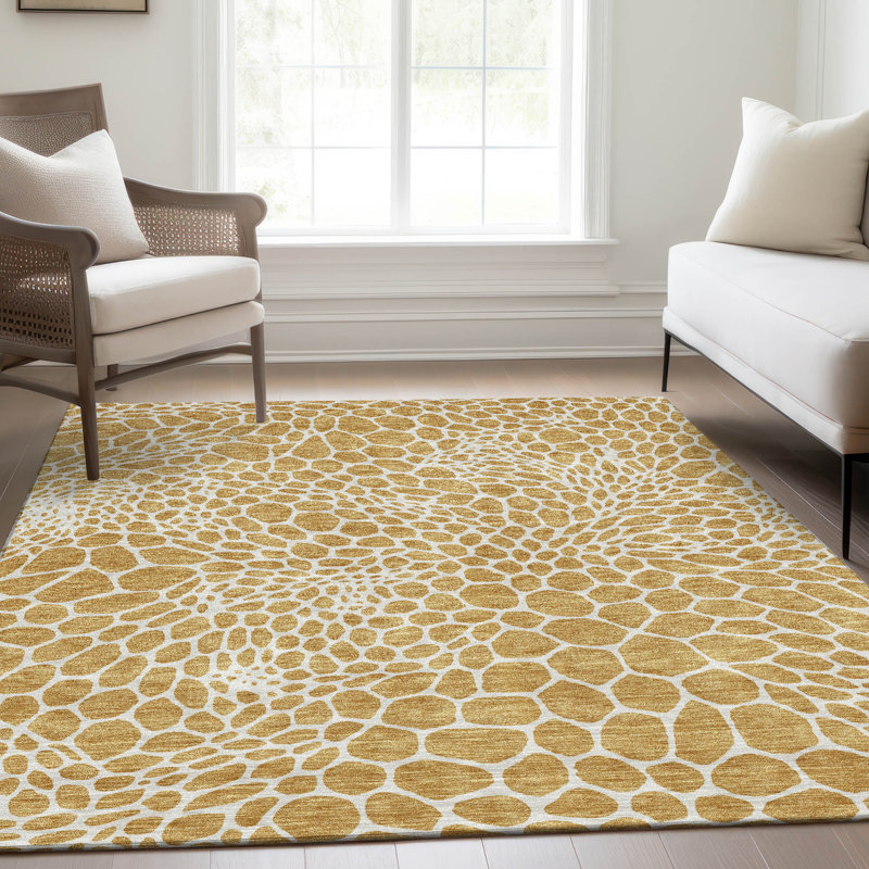 Tapis doré Prisco lavable à la machine de qualité supérieure, Rectangle 9 pi x 12 pi