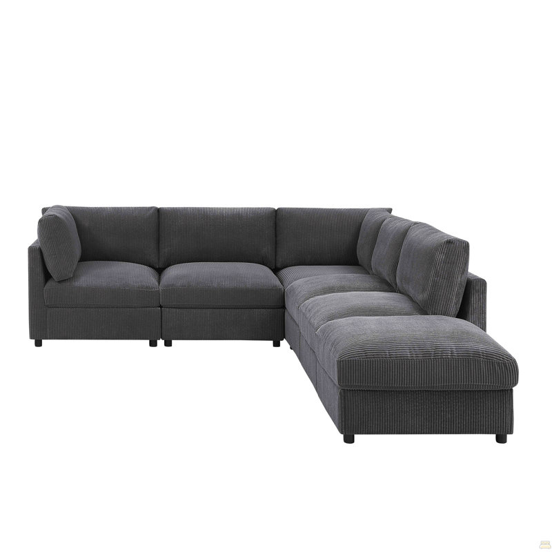 Corduroy Reversible Modular Sectional, 98" W, Grey Corduroy, Gris