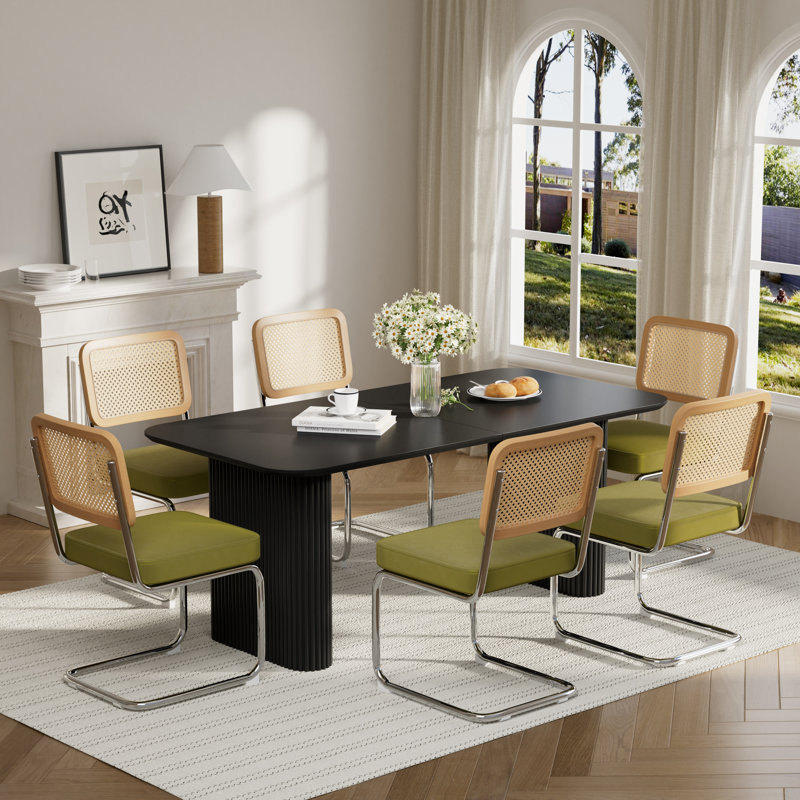 Ensemble de tables de salle à manger 70,9 po Modern, 7 pièces : table, 6 chaises, Vert olive, Noir