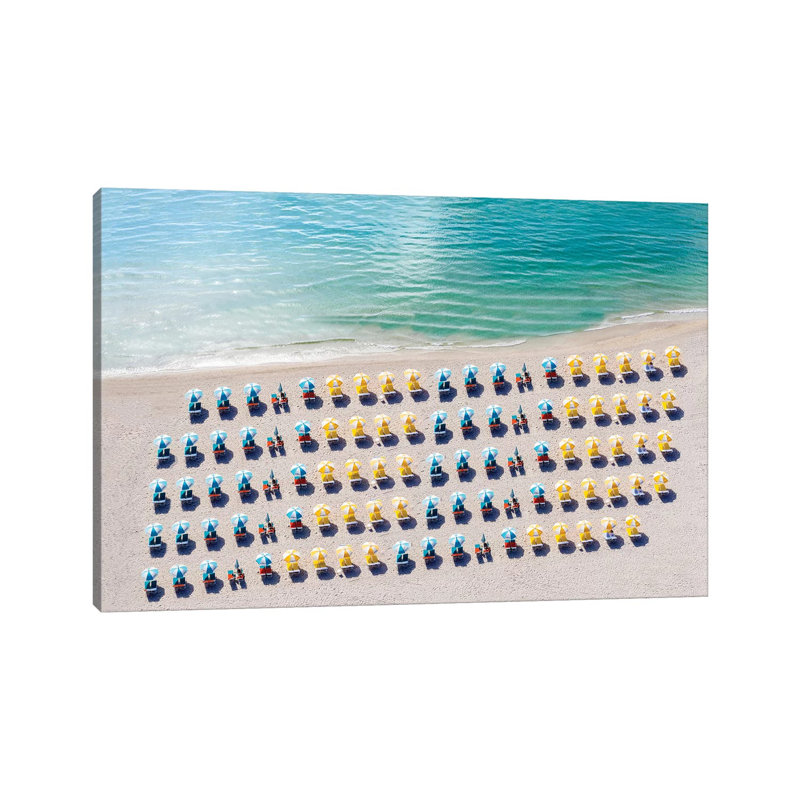 Aerial Beach Chairs And Umbrellas by Susanne Kremer - Gallery-Wrapped Canvas Giclée on Canvas, 20.32 cm H x 30.48 cm W
