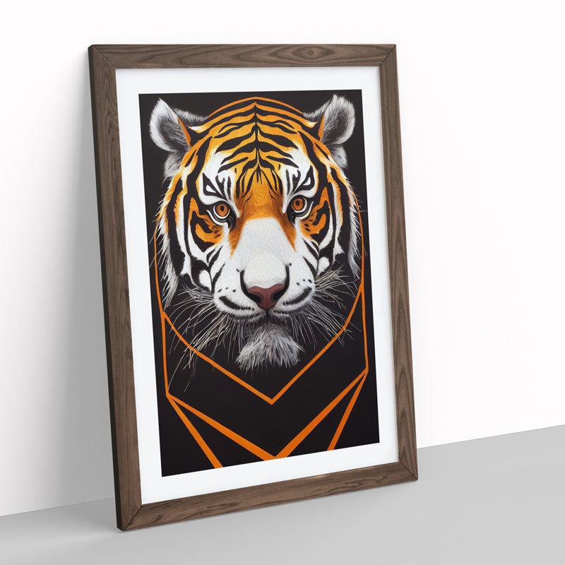 Futuristic Tiger No.2 Abstract - Single Picture Frame Print, 46cm H x 34cm W x 2cm D, Walnut