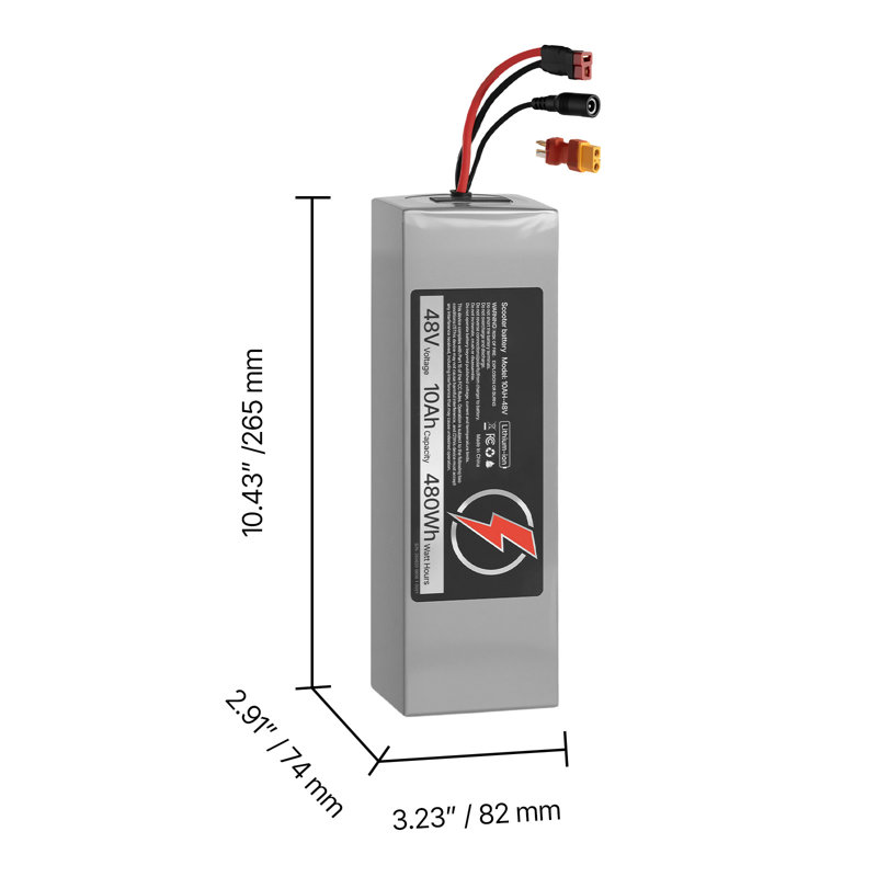 Batterie 48V pour scooter électrique, 10Ah, batterie au lithium Ebike avec BMS 30A, chargeur, câble d'extension à fiche en T, plus de 500 cycles, compatible avec les moteurs 2400W, pour vélos électriques, scooters