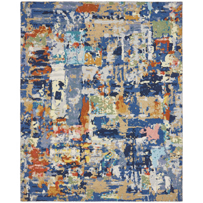 Wool Abstract Area Rug in Blue