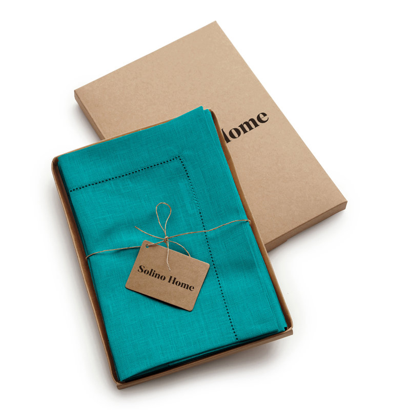 100% Pure Linen Hemstitch Dinner Napkins - Classic Hemstitch, Teal