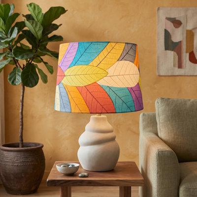 Real Leaf Drum Lamp Shade in Red/Blue/Pink