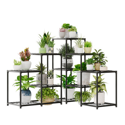 Support de plante d'angle moderne à 5 niveaux en métal noir, support de plante d'intérieur à 11 pots pour décoration de maison, de patio et de jardin, cadeau de jardinage idéal