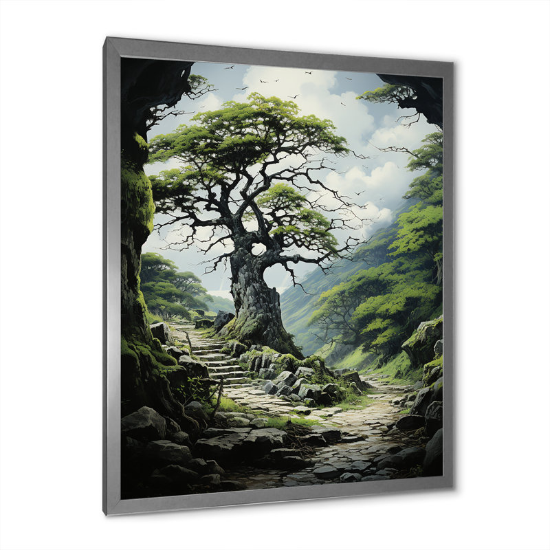 Arbre vert harmonie monochrome - impressions murales florales et botaniques, L 12 po x H 20 po, Cadre photo argenté