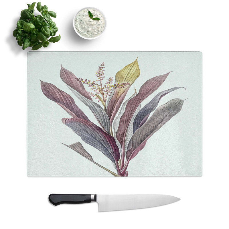 Tempered Glass Cordyline Flowers Chopping Board, 39 cm W x 28.5 cm L