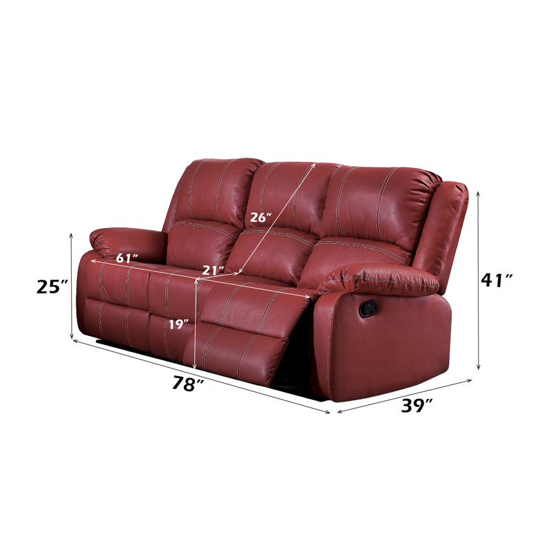 Canapé en cuir synthétique Zuriel, H 41 po x l 78 po x P 39 po, Rouge