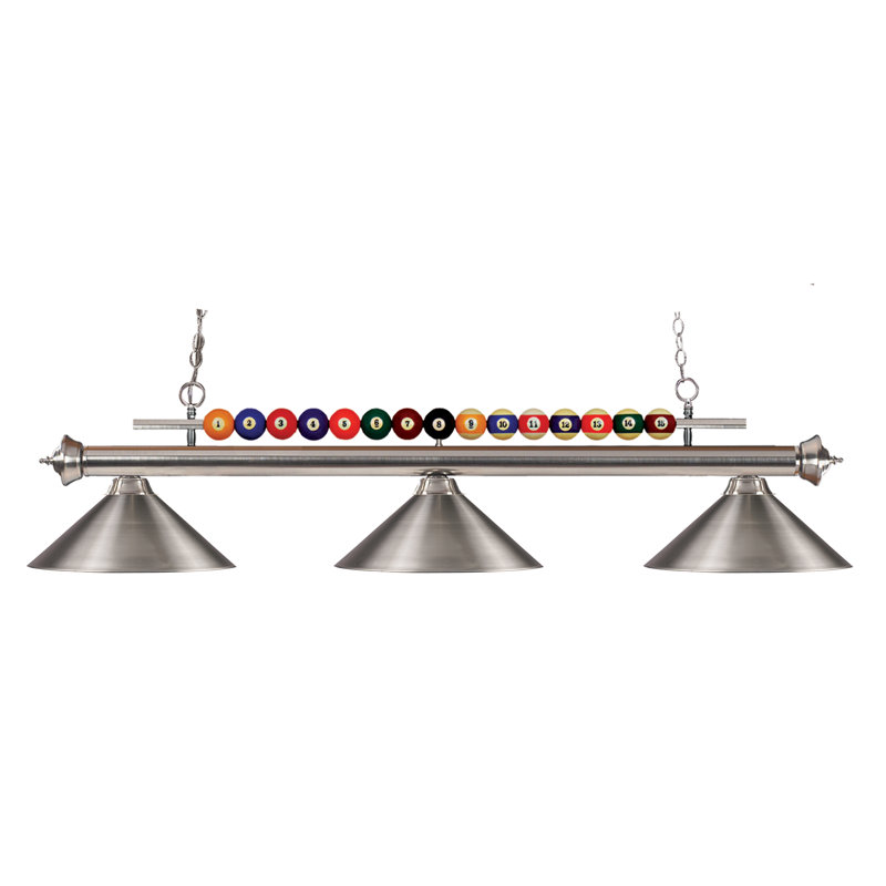 Luminaire suspendu linéaire à 3 lumières pour table de billard Chapa, Nickel brossé