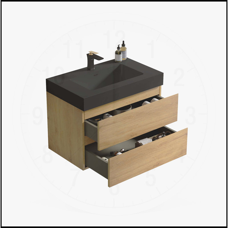Meuble-lavabo mural avec lavabo et beaucoup de rangement, Chêne clair, 30"