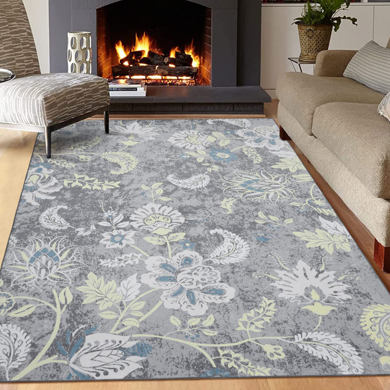 Tapis décoratif antidérapant floral Floral, Rectangle 8 pi x 10 pi