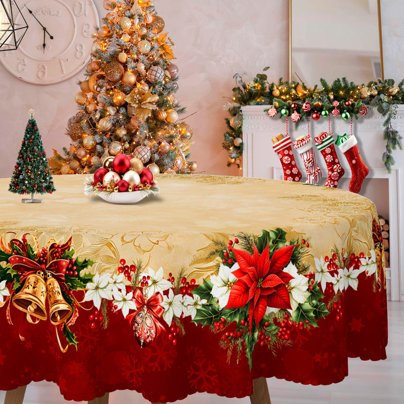 1pc round/rectangular polyester Edford, Christmas Edford with pine, snowman, truck, embosed edge, Christmas decorations for dining table, festival party holiday table decoration, perfect festival gift