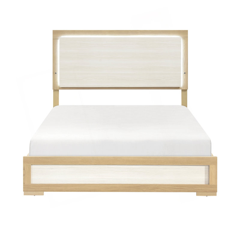 Mobilier de chambre à coucher contemporain en bois naturel avec tête de lit à panneau et tête de lit à DEL 1Pc, Grand lit