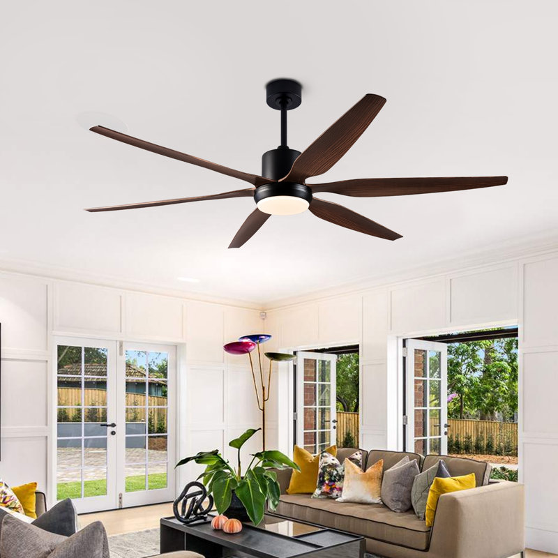 Ventilateur de plafond de ferme de 54 po et 66 po avec éclairage - étanche, 6 pales, moteur à courant continu réversible, télécommande, DEL à intensité variable 3CCT, pales à grain de bois en ABS durable pour une utilisation intérieure / extérieure